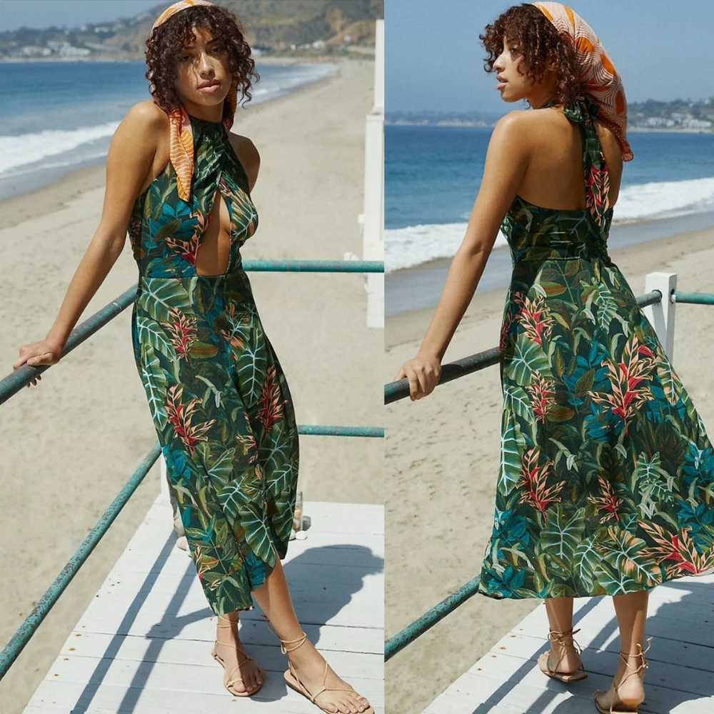 Farm Rio Foliage Jungle Cutout Cover-up Dress